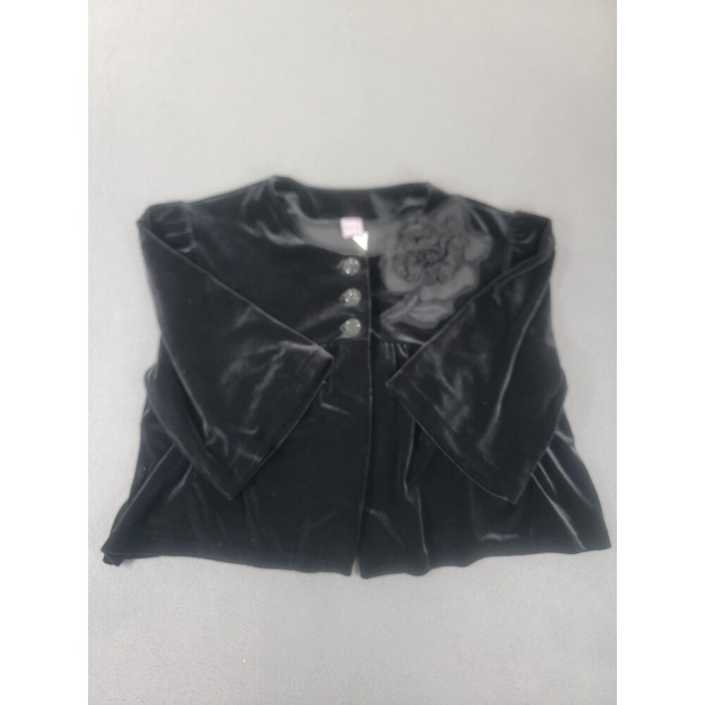 Hanky Panky Jacket Womens XL Black Velour Floral Applique Made USA‎ bolero